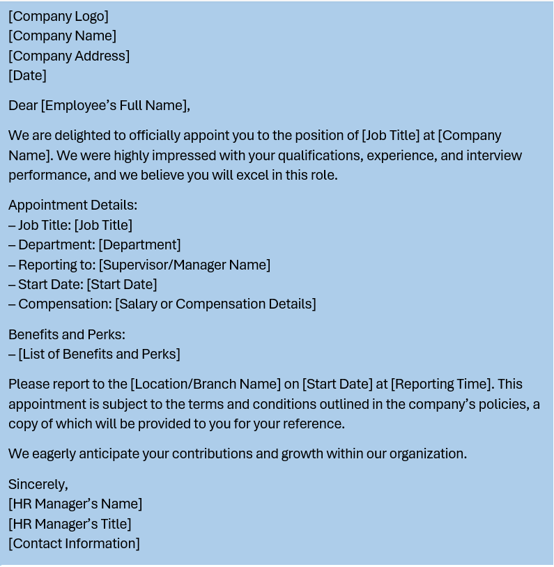 Appointment Letter formate