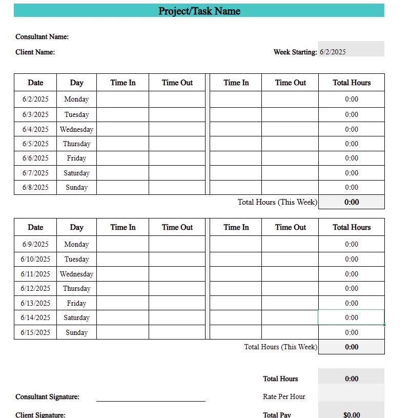 Bi-Weekly Consultant Time Tracking