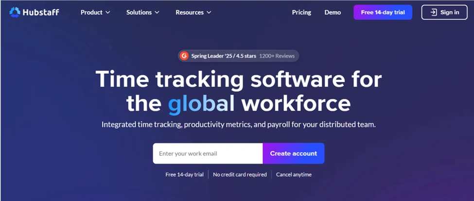 Hubstaff flowace home page