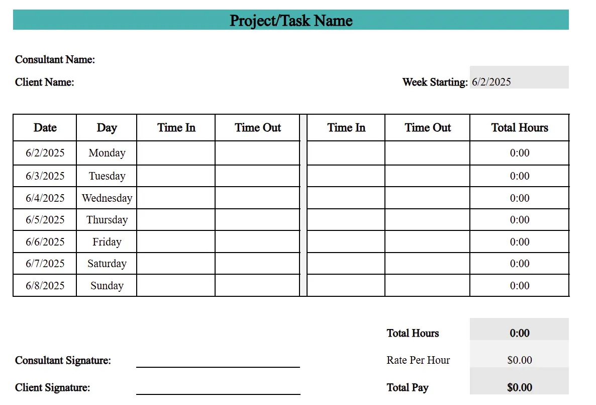 Weekly Consultant Time Tracking