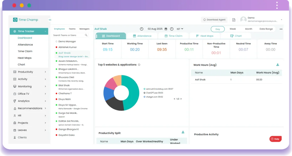 time champ task allocation dashboard