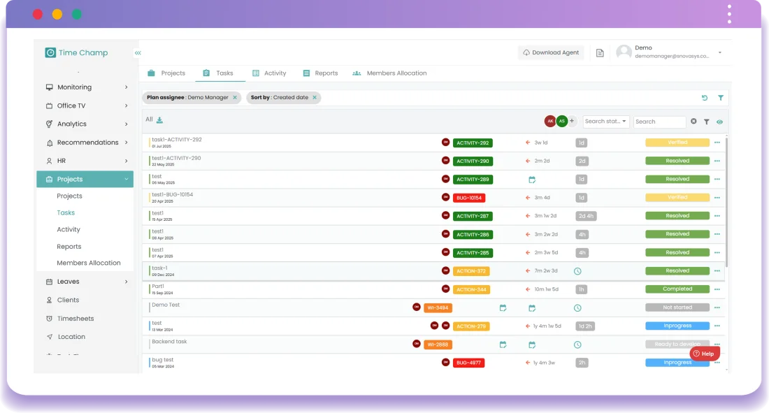 time champ task monitoring dashboard 