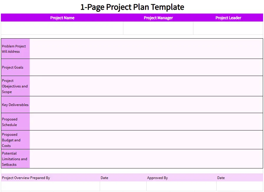 1-page project plan template