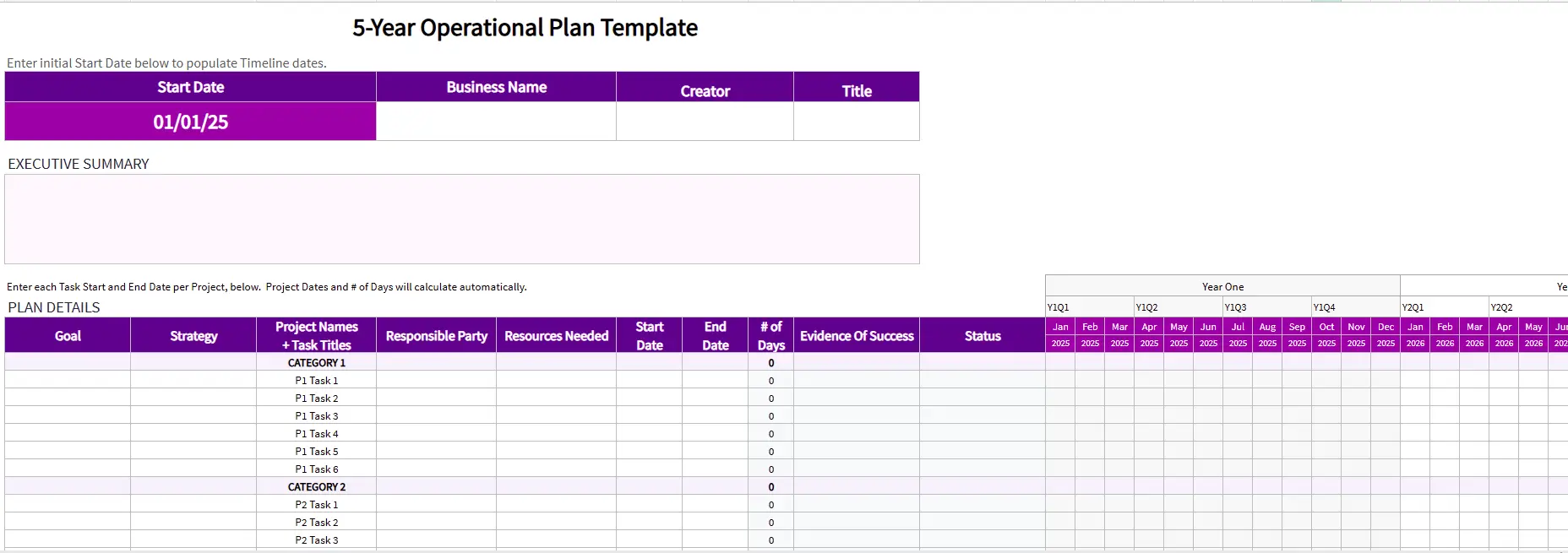 five-year operational plan template 