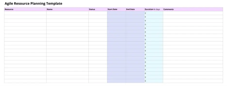 agile resource planning template