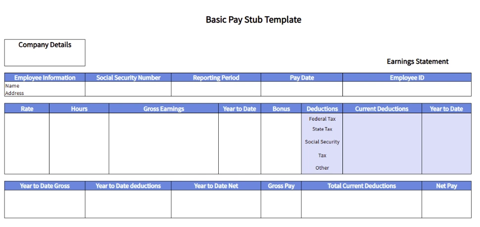 basic pay stub template  