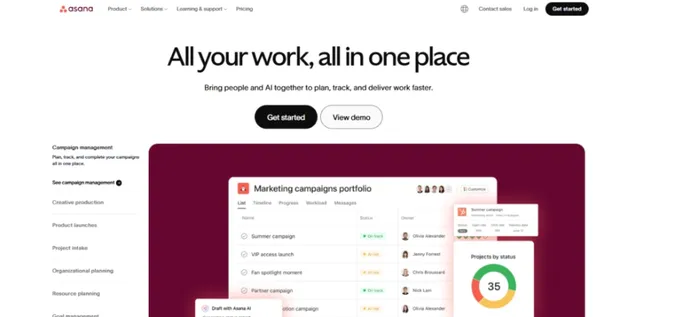 asana dashboard