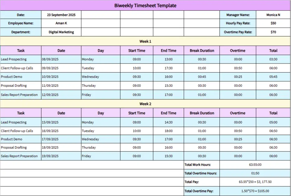 Biweekly Timesheet Template 