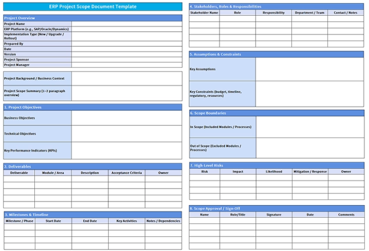 ERP project scope document template