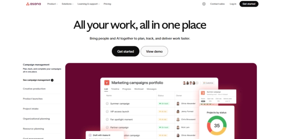 Asana dashbaord