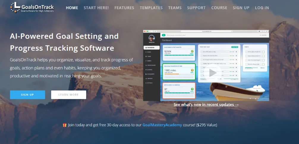 GoalsOnTrack dashboard