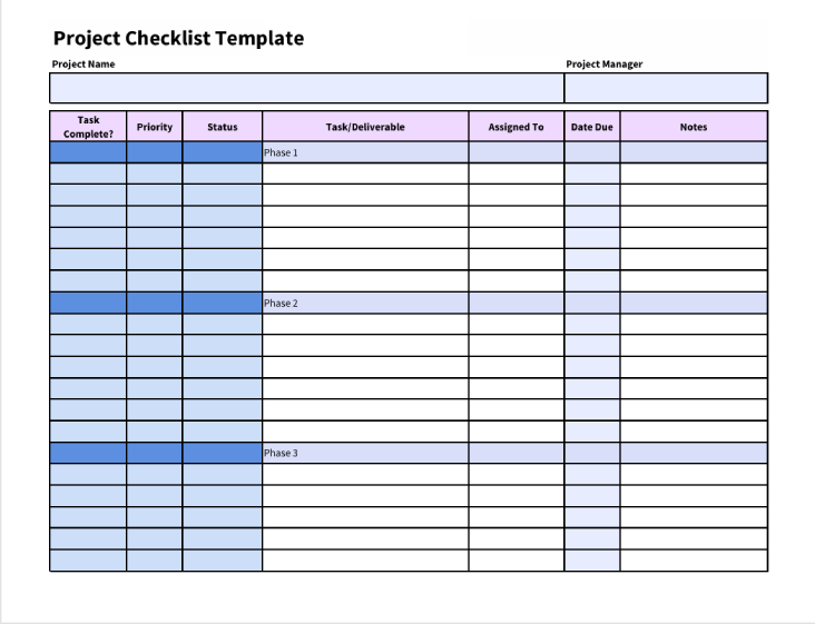 project checklist template
