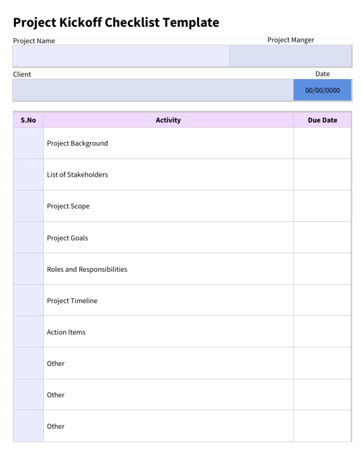 project kickoff checklist template