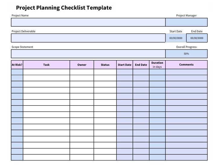  project planning checklist template