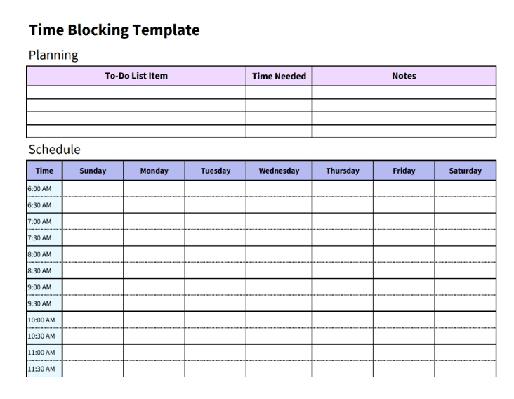 time blocking template 
