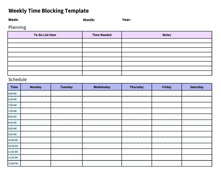 weekly time blocking template