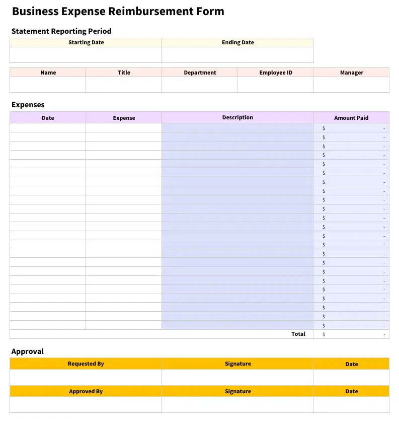  business expense reimbursement form template