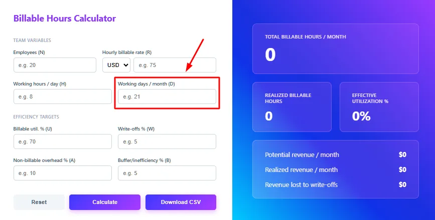 enter working days per month