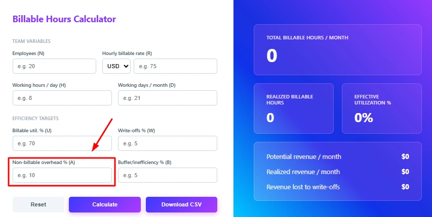 enter non billable overhead