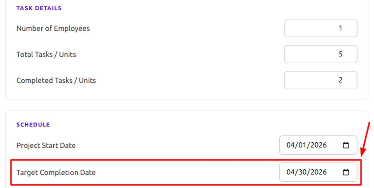 Enter the Target Completion Date