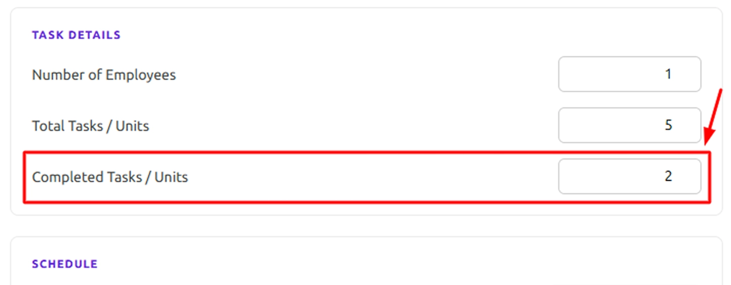 Input the Completed Tasks or Units