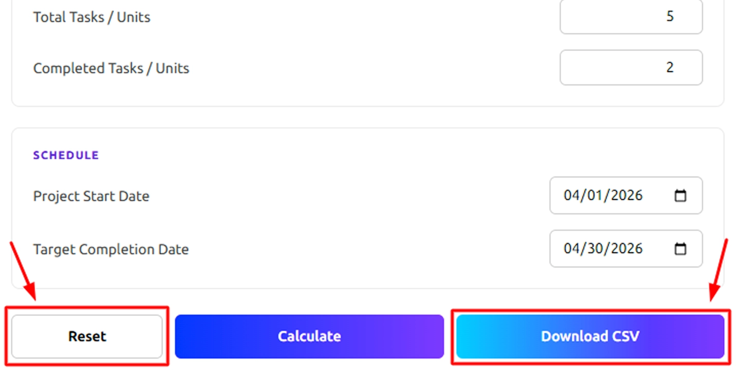 Reset or Download the Results