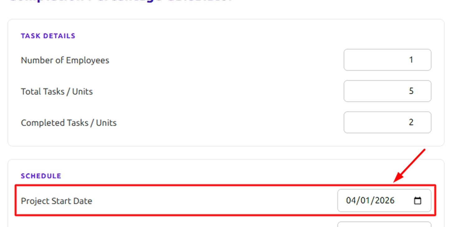 Select the Project Start Date