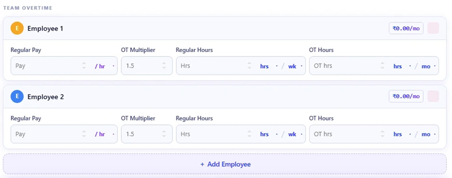 enter details for each employee