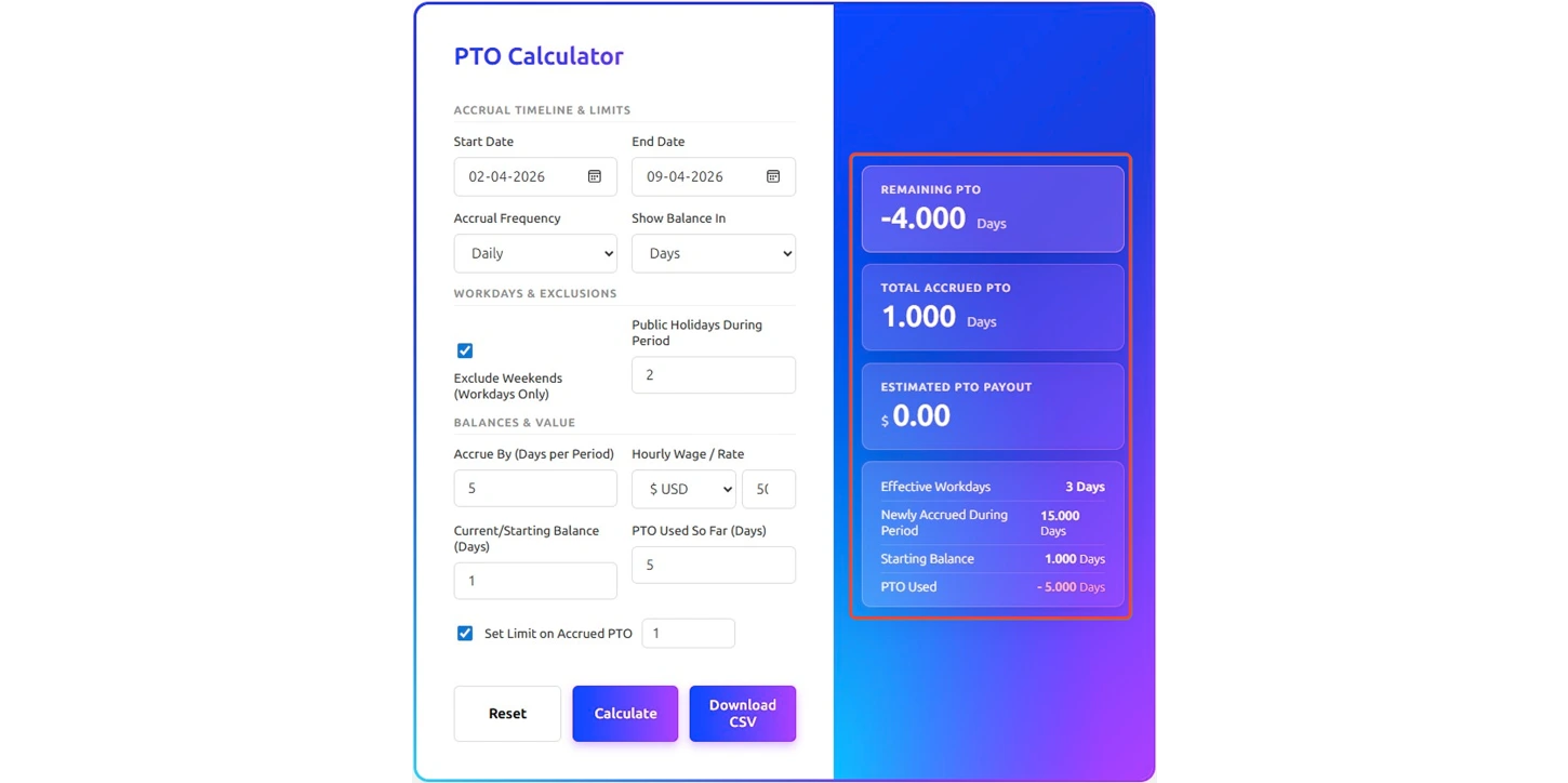 pto calculation