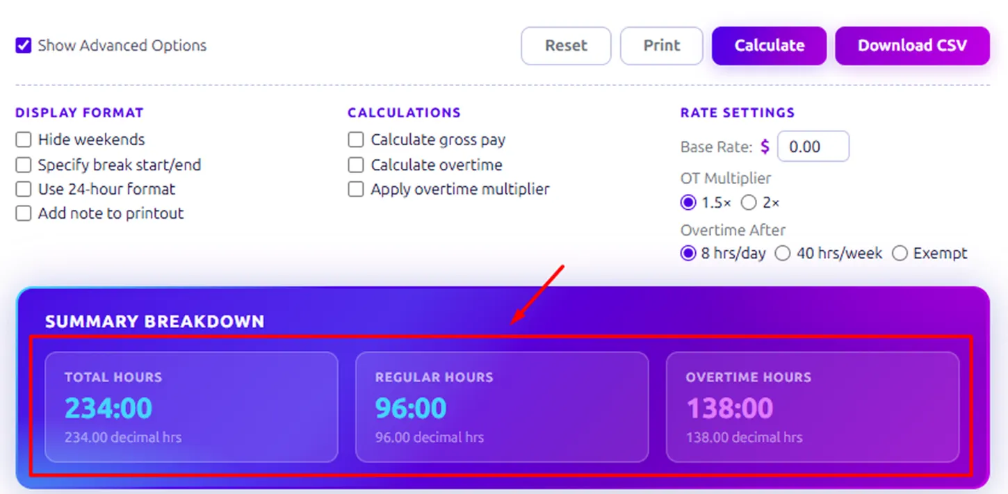 calculate the timesheet