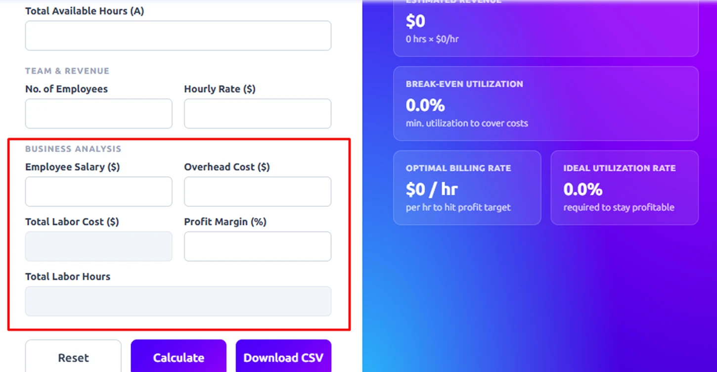 fill business analytics input