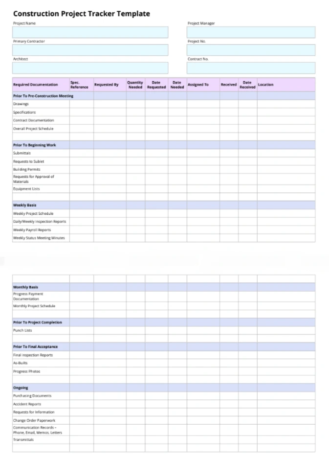 construction project tracker