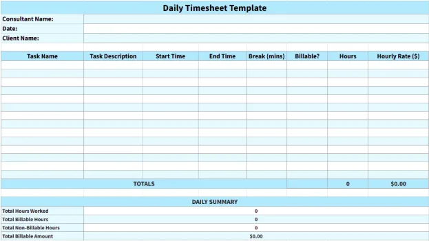 Daily timesheet template preview