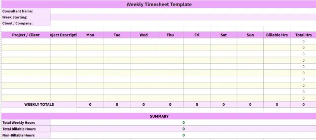 Weekly timesheet template preview