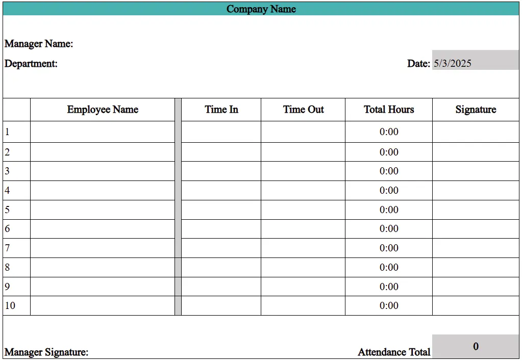daily attendance calendar