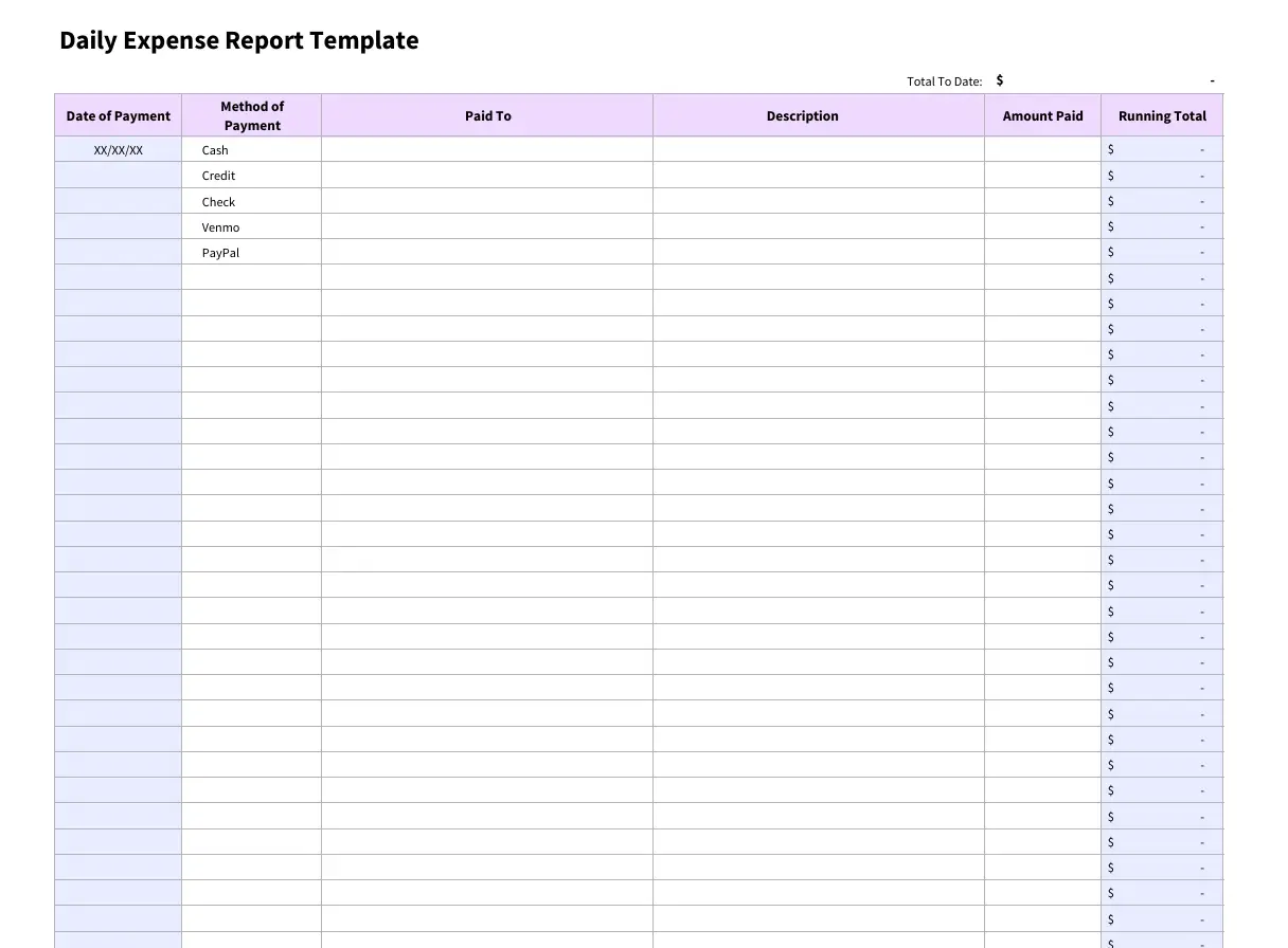  daily expense report template 