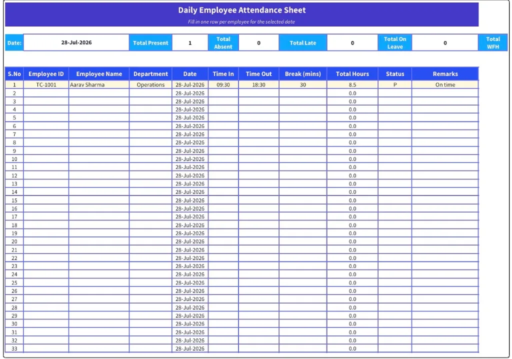 free daily attendance sheet template