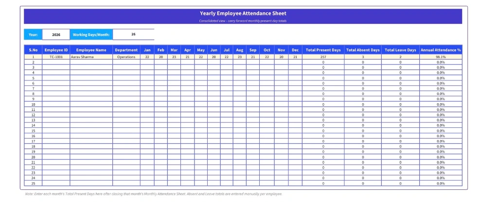 free yearly attendance sheet template