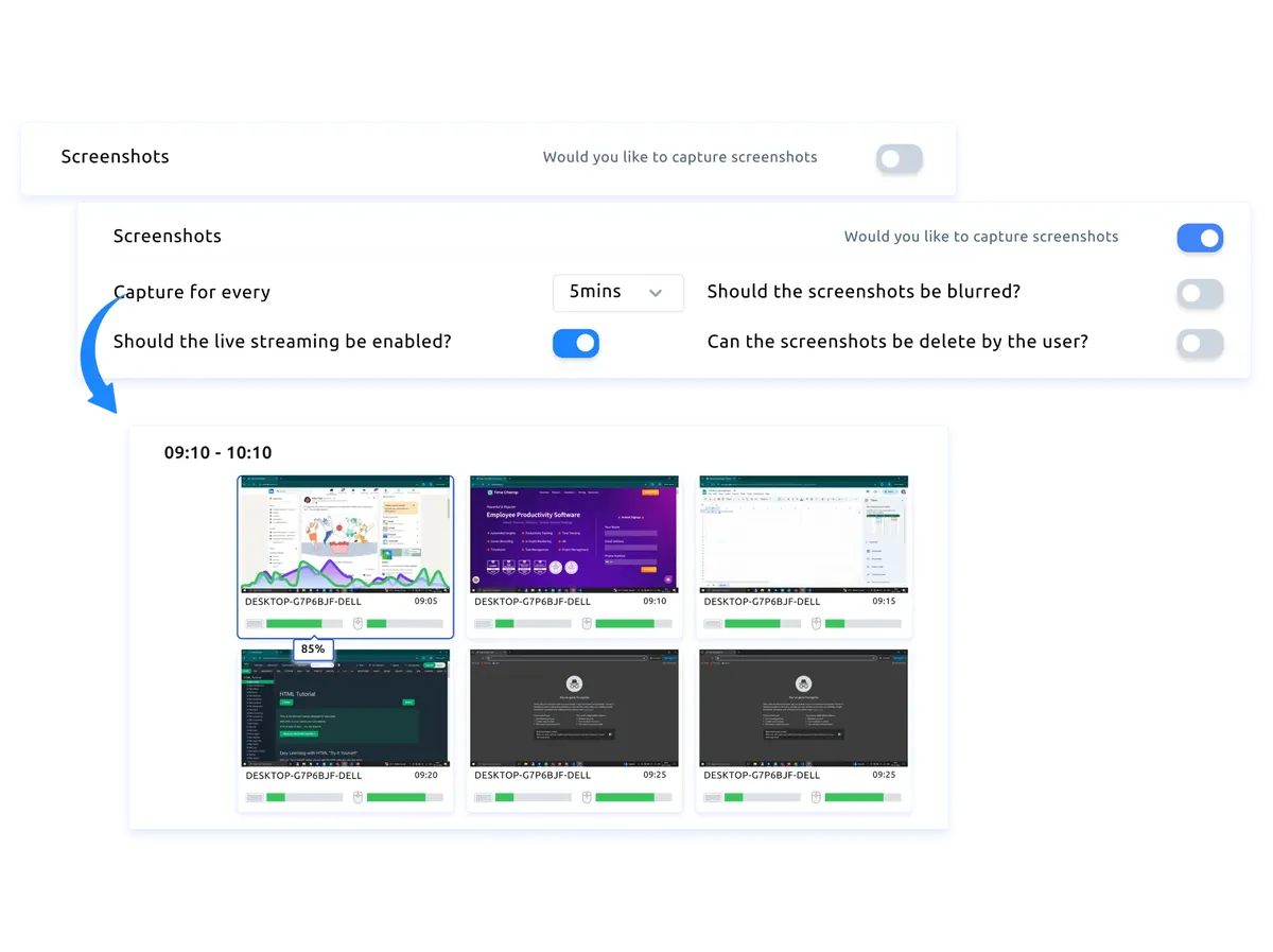 screenshots and screen recordings dashboard