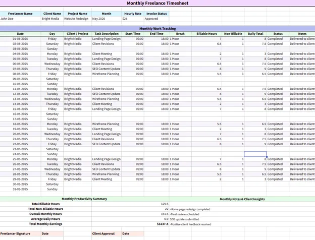 monthly freelance timsheet