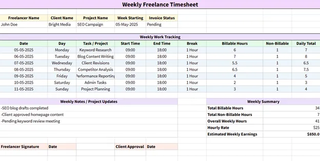 weekly freelance timsheet