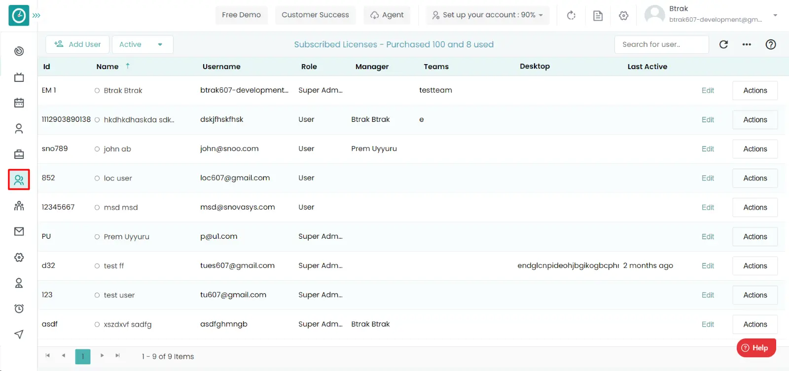 users tab