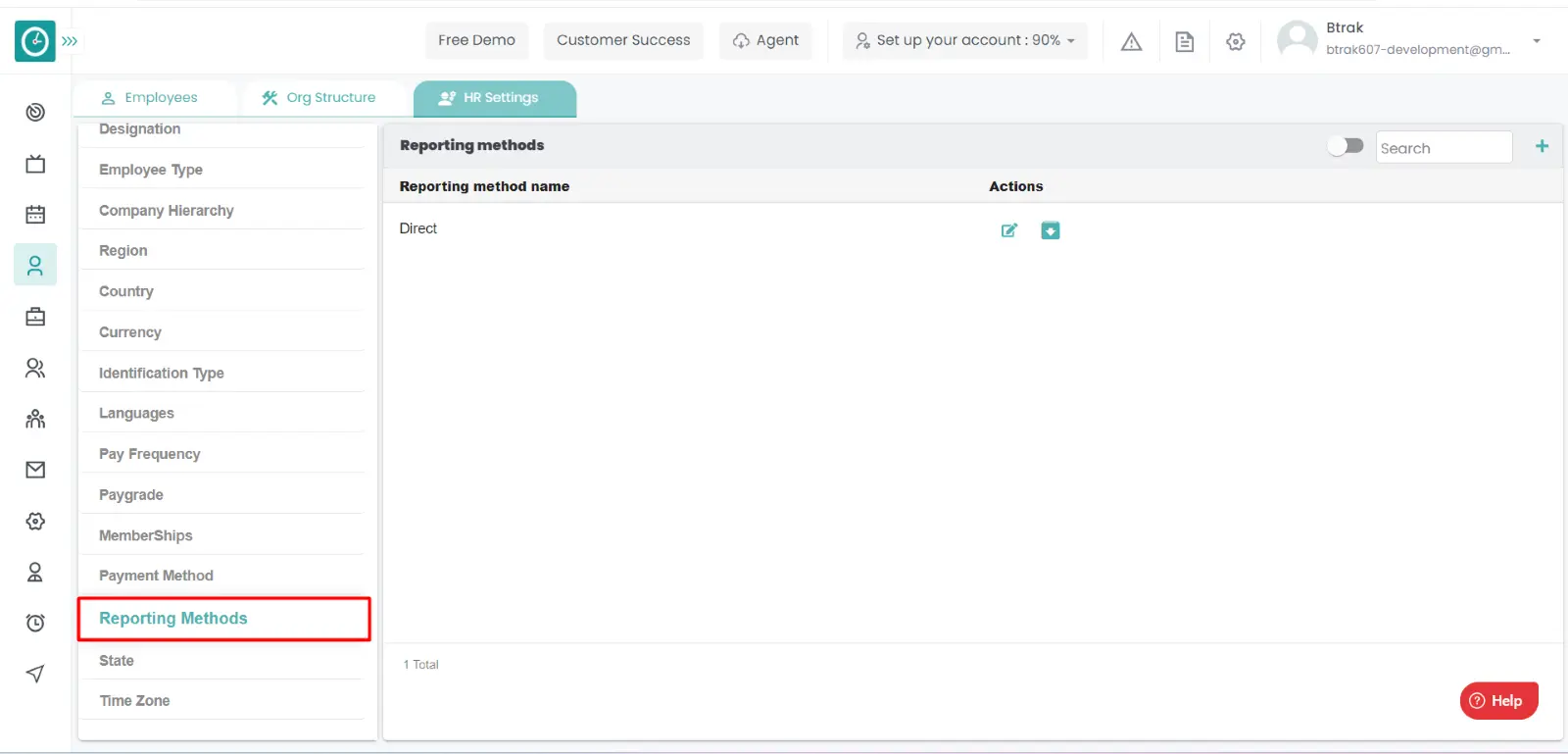 HR Settings dashboard