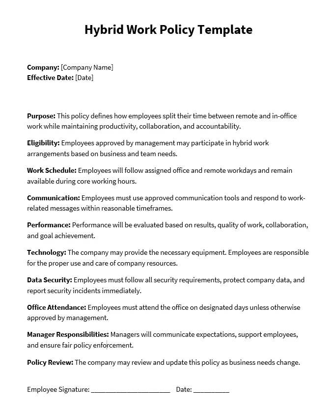 hybrid work policy template