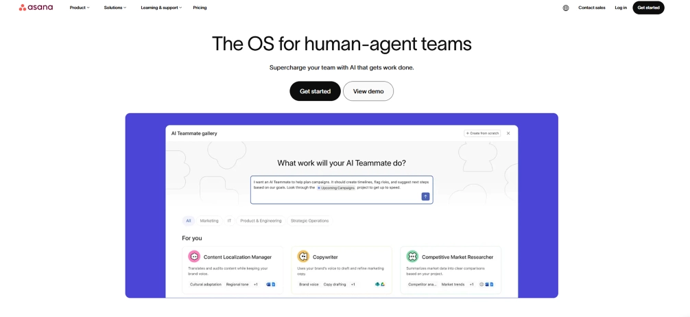 Asana dashboard