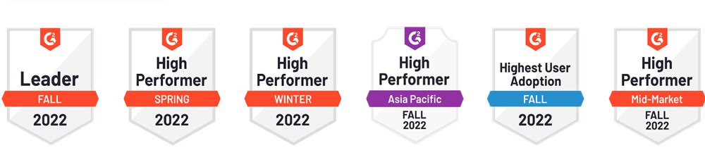 Time Champ G2 awards: Leader, High Performer, Highest User Adoption