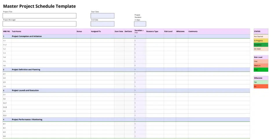 master project schedule template 