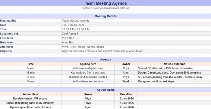 team meeting agenda template