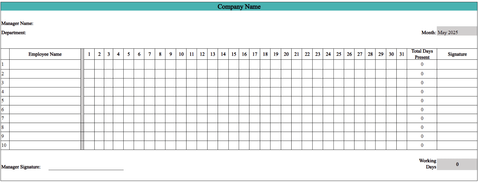 monthly employee attendance