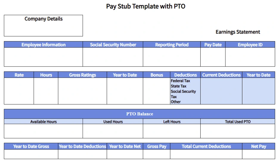 pay stub template with PTO 